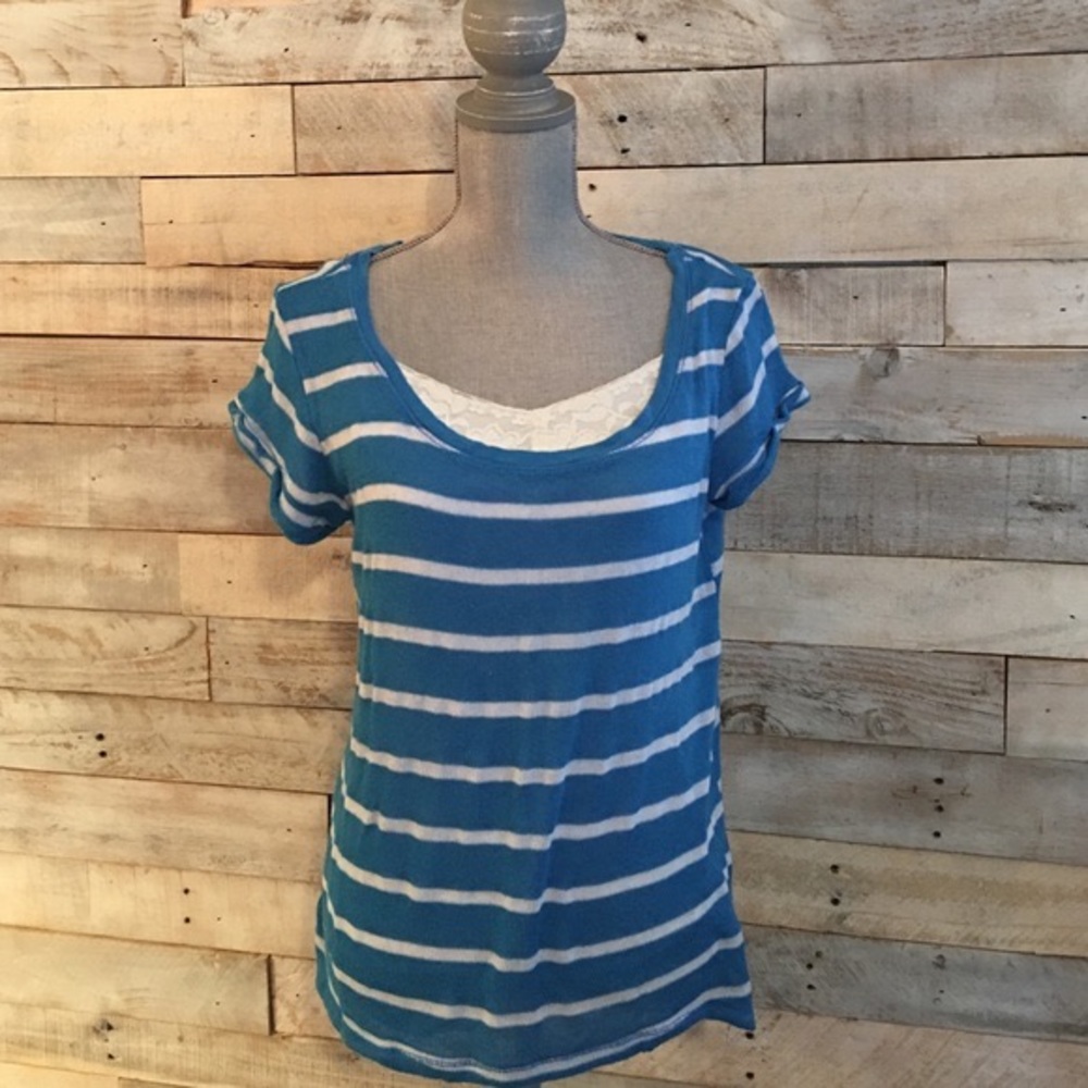 VINTAGE Hollister Blue & White short sleeve sweater top